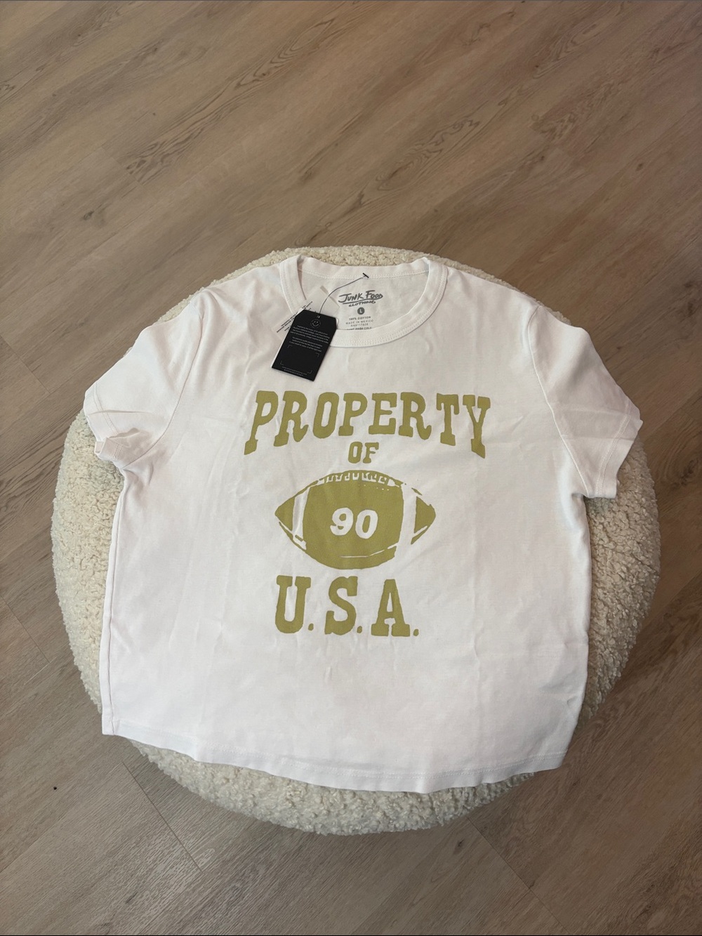 VTG Style “property of USA” Football Junk Food T-Shirt cropped NWT size L